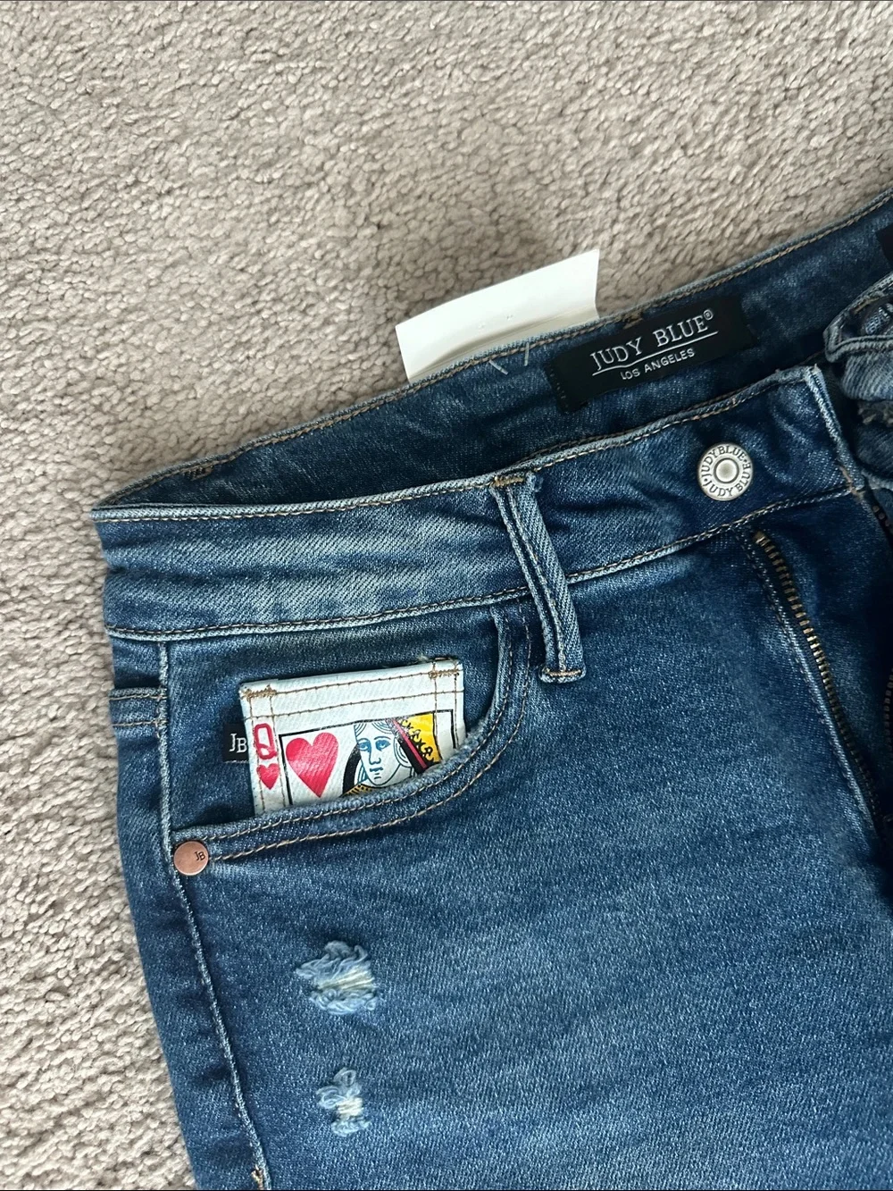 Judy Blue “Queen of Hearts” Distressed High-Rise Jeans - Dark Blue 5/27